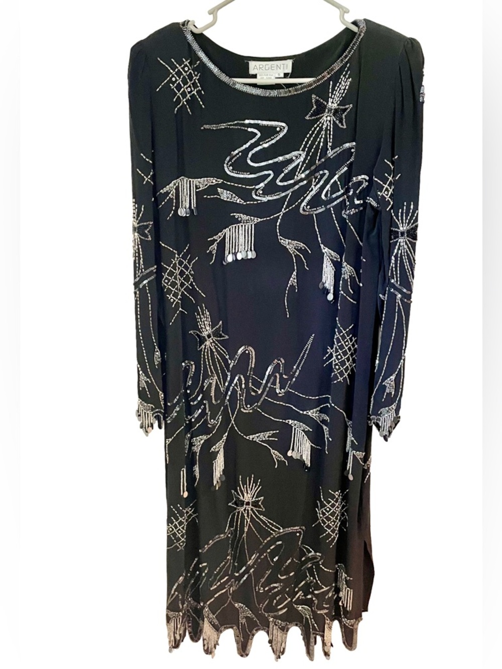 Vintage 100% Silk Hand‑Beaded Evening Dress